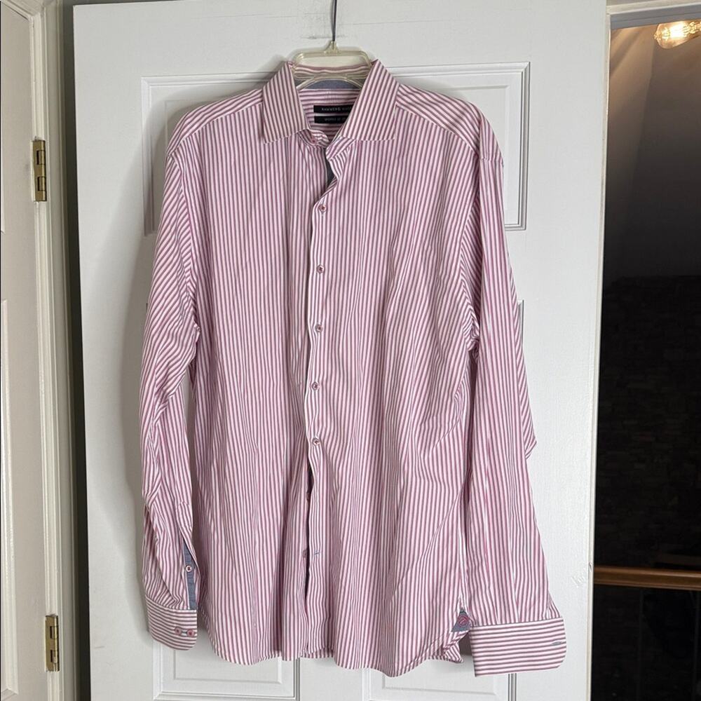 Classic Striped Dress Shirt in Red and White. 44/17.5. Xl. Hammer Made